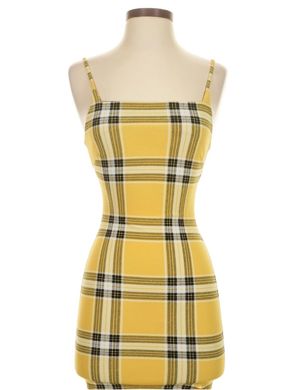Almost Famous Yellow and Black Plaid Spaghetti Strap Dress
